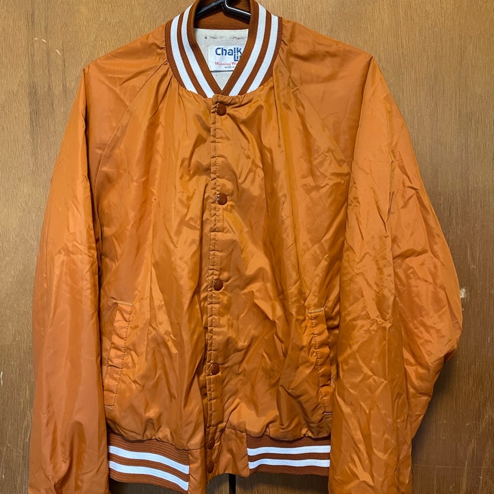 Vintage Chalk Line Satin  Bomber Jacket Size L Orange With White Stripes